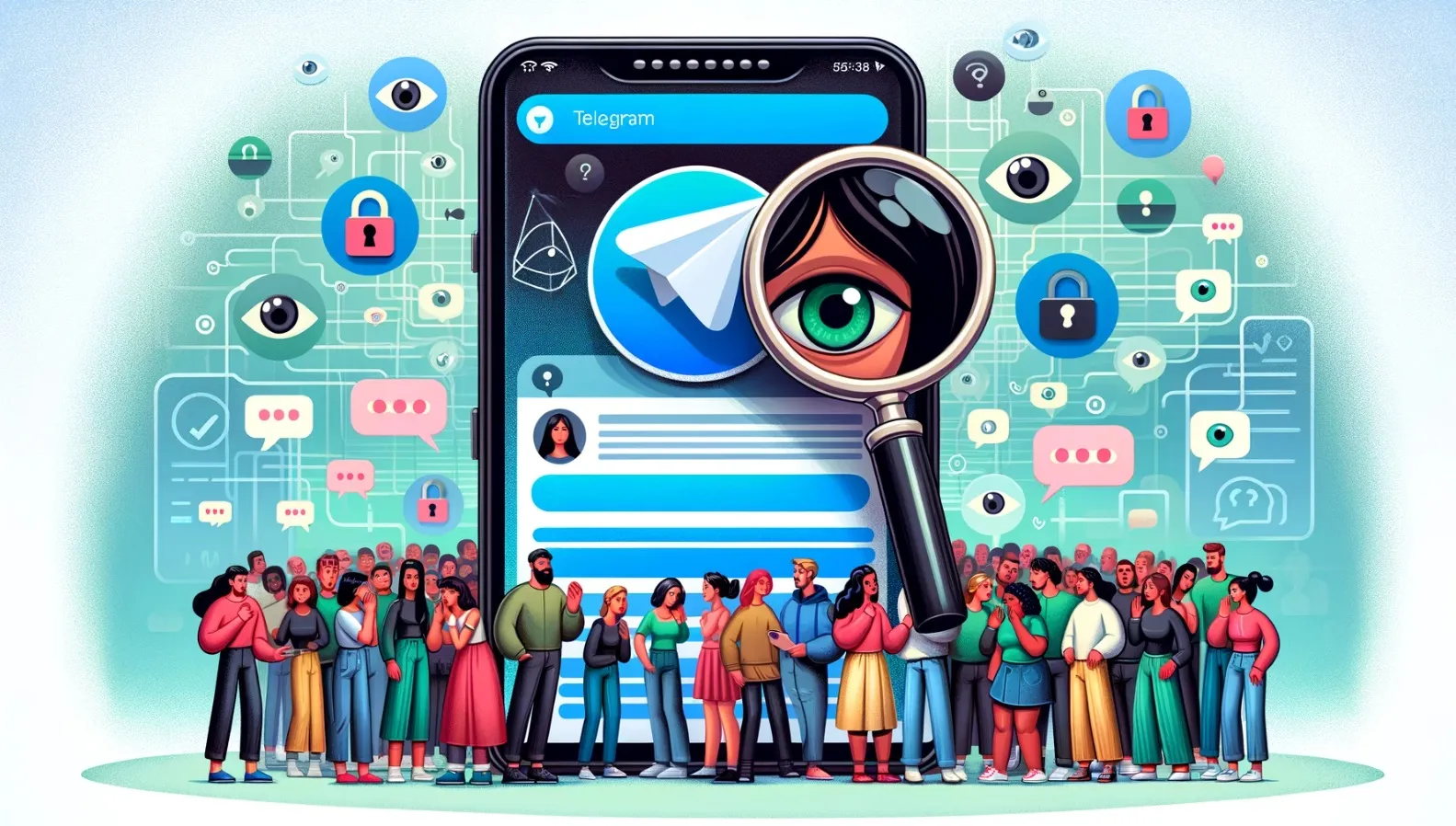 Ilustración con IA de la privacidad de acceso en Telegram por conseguir gratis la membresía premium
