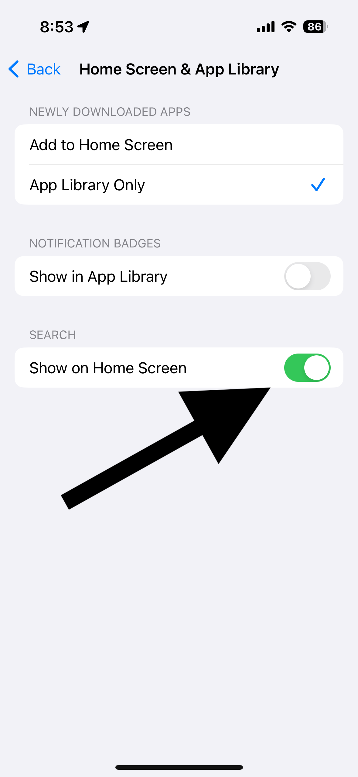 Quitar, eliminar u ocultar el botón de búsqueda de la pantalla de inicio en iPhone