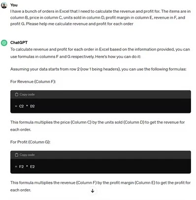 Crear fórmulas de Excel desde ChatGPT
