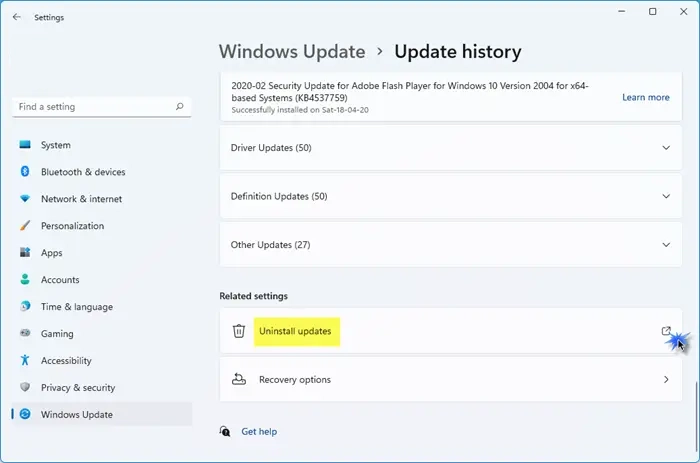 Desinstalar actualizaciones recientes de Windows