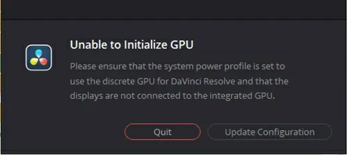 No se puede inicializar la GPU en DaVinci Studio 2