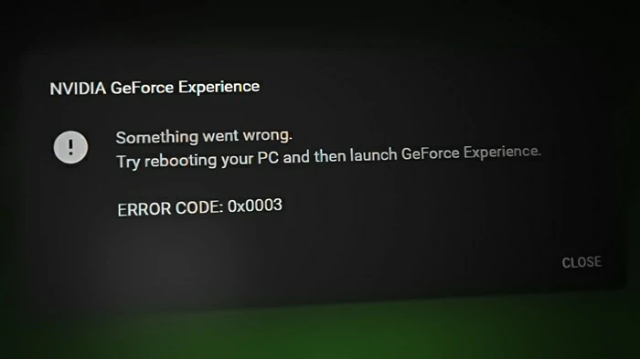 error 0x0003 de GeForce Experience 2